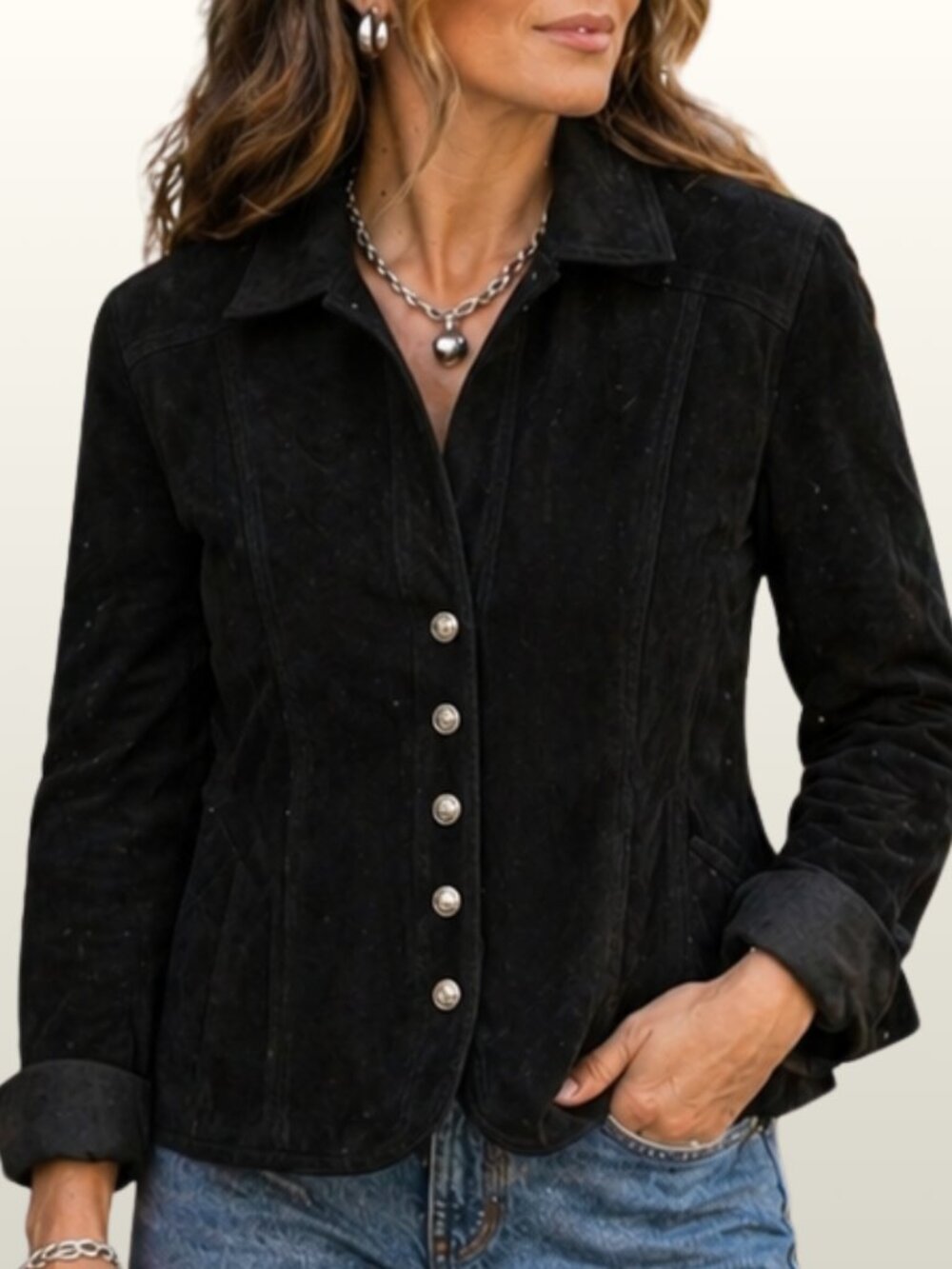 Vintage Y2K Black Suede Jacket Tailored Snap Front Fitted L Dressbarn